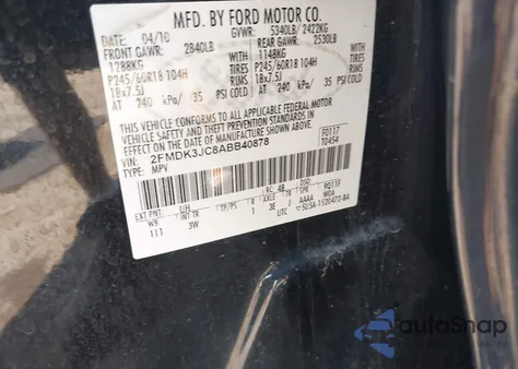 2010 Ford Edge Sel из США, поврежденный, VIN 2FMDK3JC8ABB40878